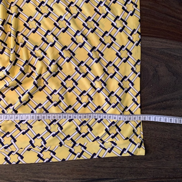 Lauren Ralph Lauren Dress Size 10 Faux Wrap Cinched Side Yellow Squares Midi - Picture 10 of 13